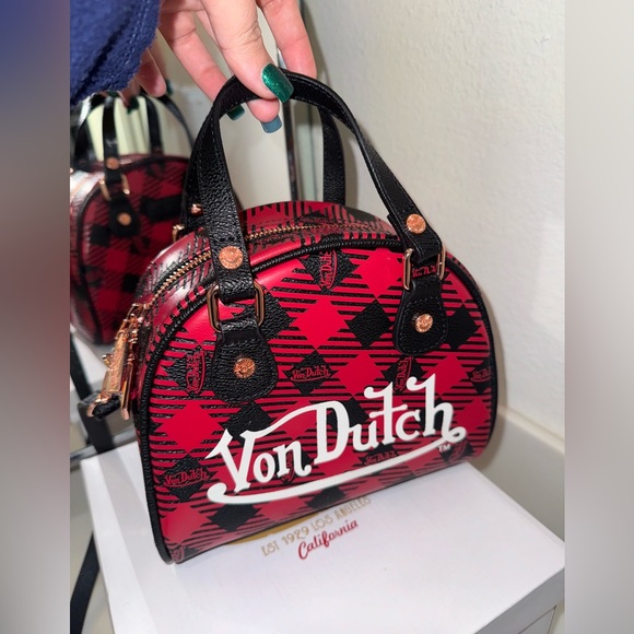 NWOT Von Dutch Red Plaid Crossbody Bag - Picture 2 of 12
